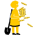 Illustrierte Grafik von einer Kleinbäuerin mit Geld in der Hand